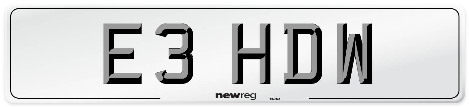 E3 HDW Number Plate from New Reg
